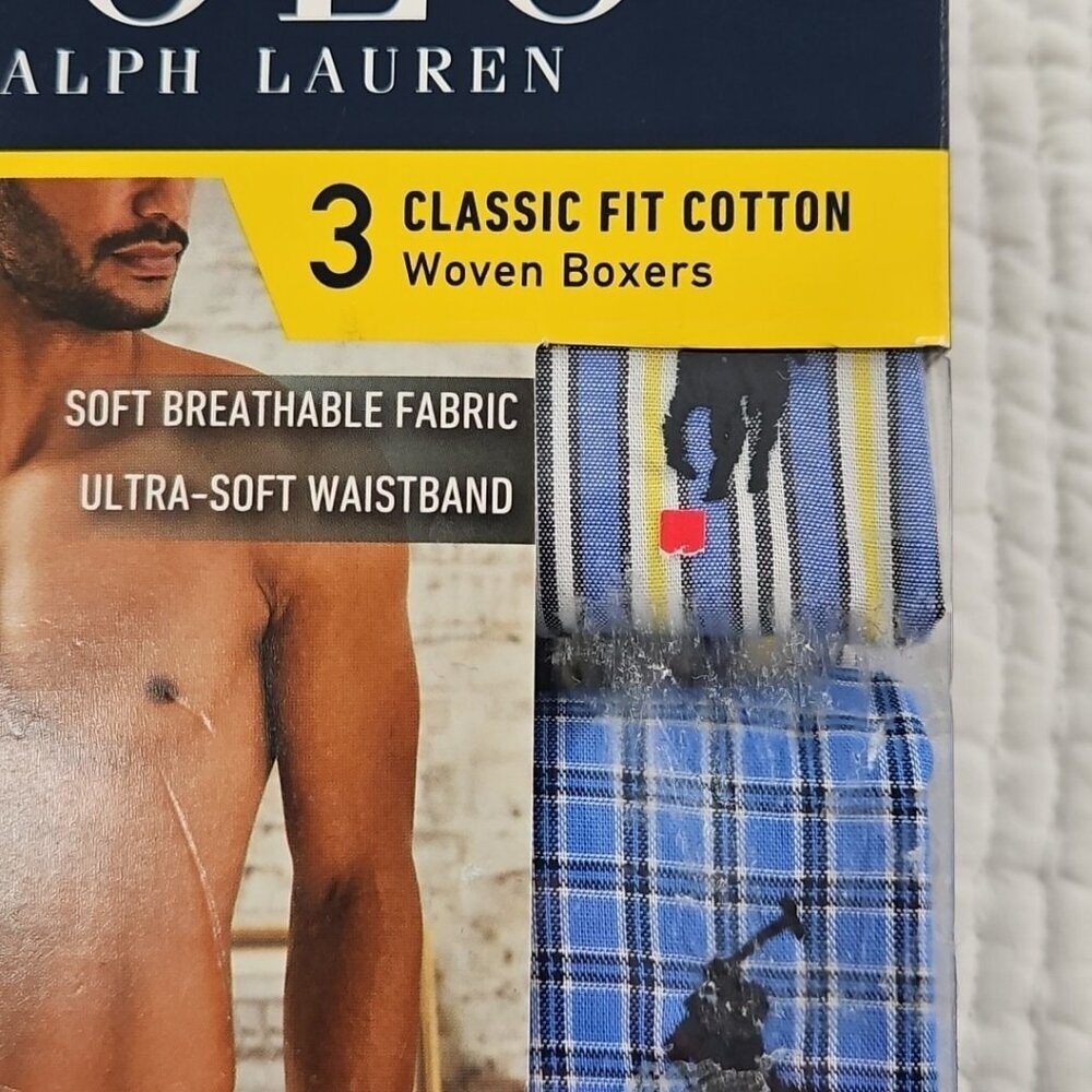 Polo Ralph Lauren Woven Boxers Men's Small Blue Classic NEW Cotton 3-Pack NIB - Picture 6 of 12